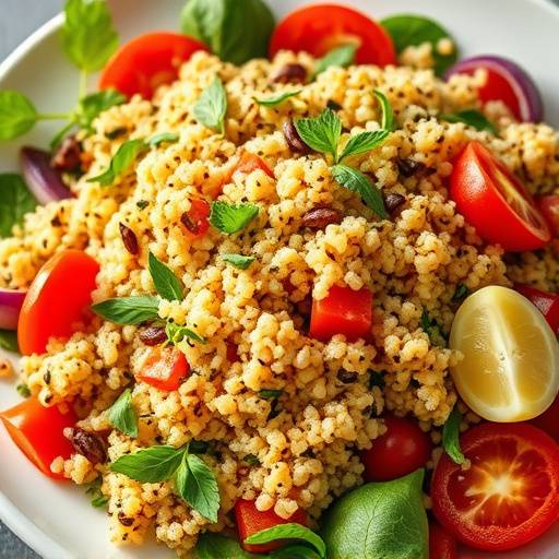 Salade de quinoa avec des légumes et des herbes aromatiques