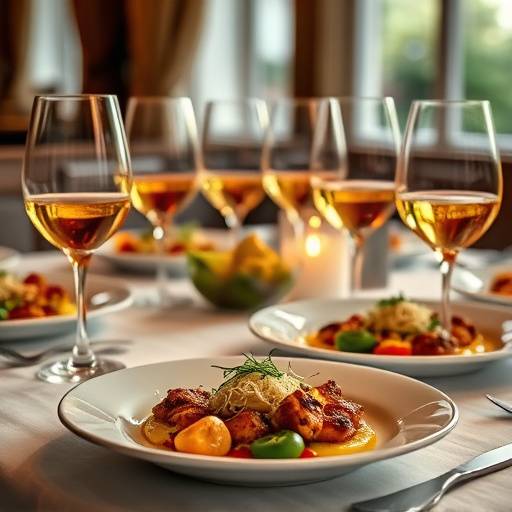 Table dressée avec des plats lyonnais et des verres de vin pour une dégustation