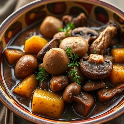 Une version végétarienne du boeuf bourguignon avec des champignons et des légumes racines
